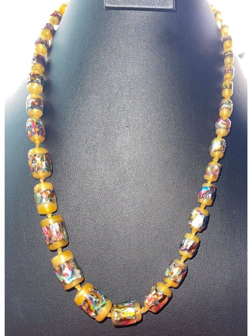 Vintage 1930s Italian Murano Yellow Glass Foil Beaded Necklace Art Nouveau Jewel - Picture 7 of 16